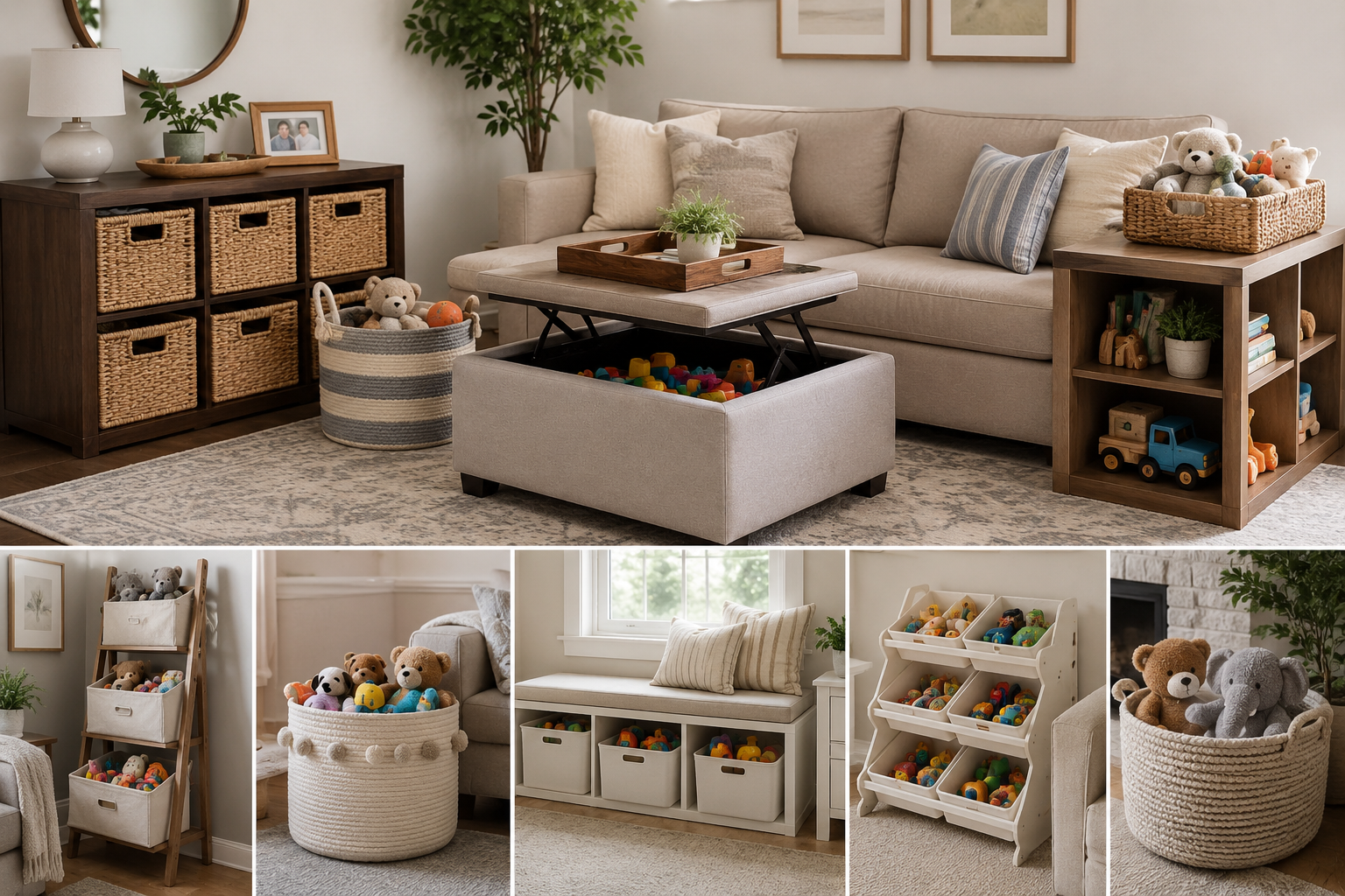 Transform your living room into a stylish, clutter-free space with these genius toy storage ideas. From hidden ottomans and woven baskets to multifunctional shelves and chic storage benches, these smart solutions help keep kids’ toys organized while blending beautifully with your home décor. Perfect for busy families who want a clean and cozy living space without sacrificing functionality.